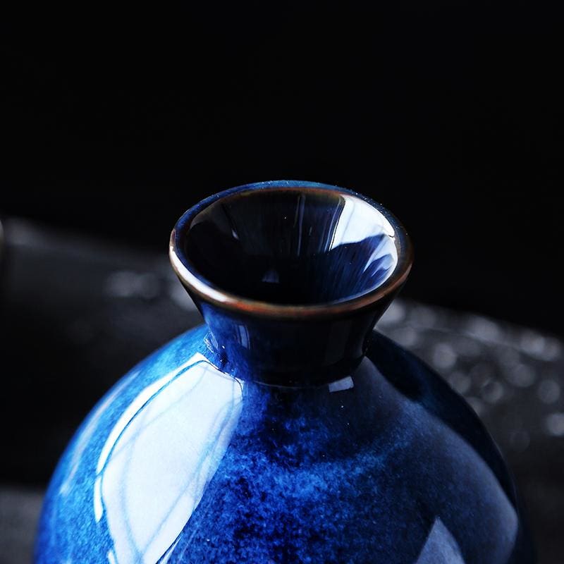 Ao Sora | Luxe Japanse Sake Set – Handgemaakt Keramiek – Indigo Blauw – 5-delig