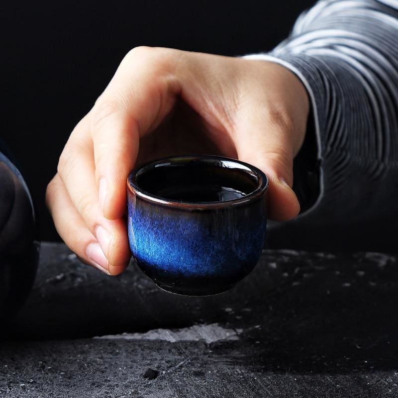 Ao Sora | Luxe Japanse Sake Set – Handgemaakt Keramiek – Indigo Blauw – 5-delig