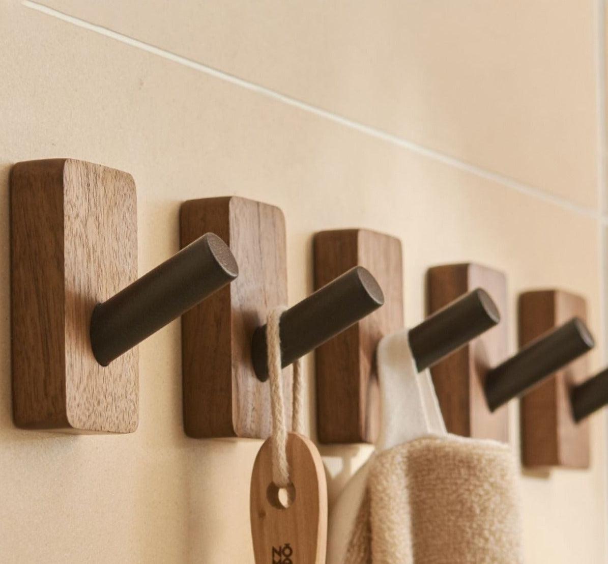Zelfklevende Wandhaken – Set van 3/5 – Hout & Metaal | Essentia