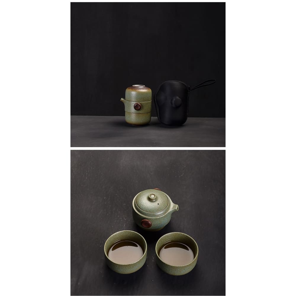 Ryoko Touki | Japanse Reis-theeset – Handgemaakt Aardewerk – Inclusief 2 Bekers & Reistas
