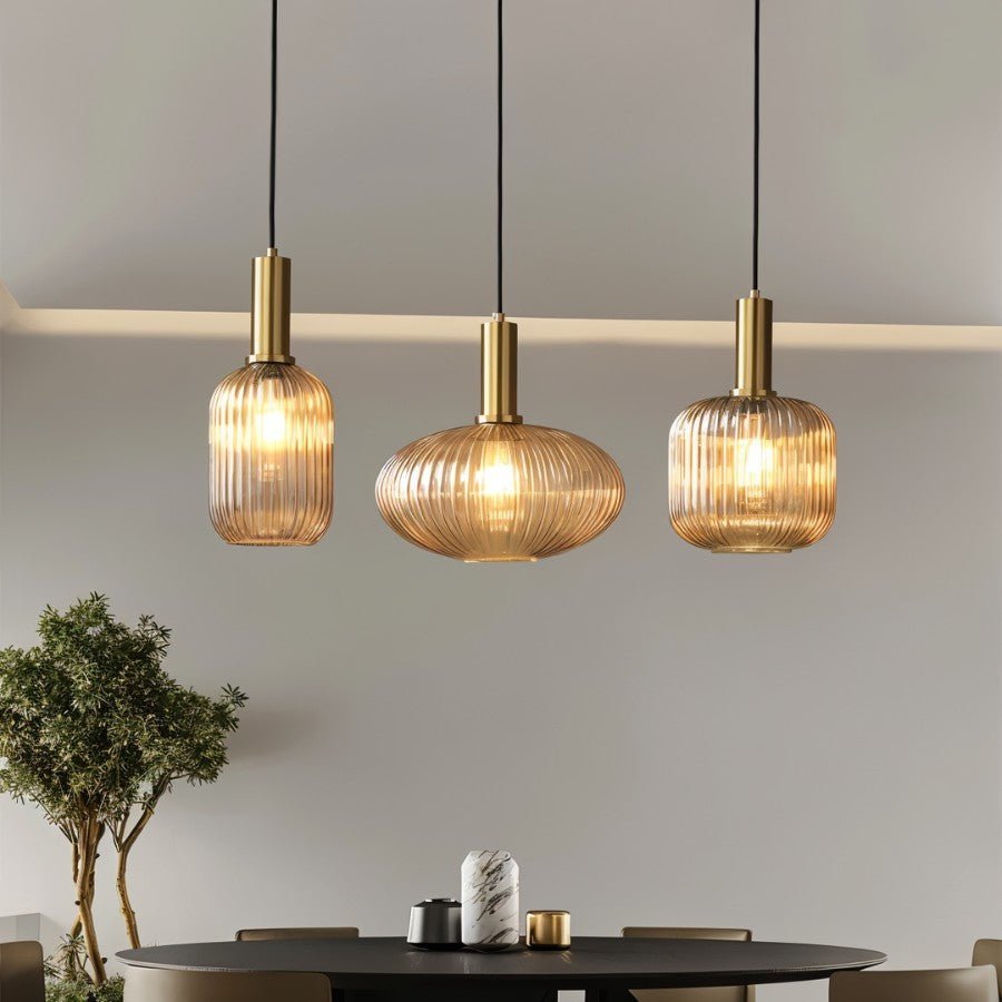 Glazen Hanglamp – Geribbeld Glas – Messing – E27 | LuceVetro