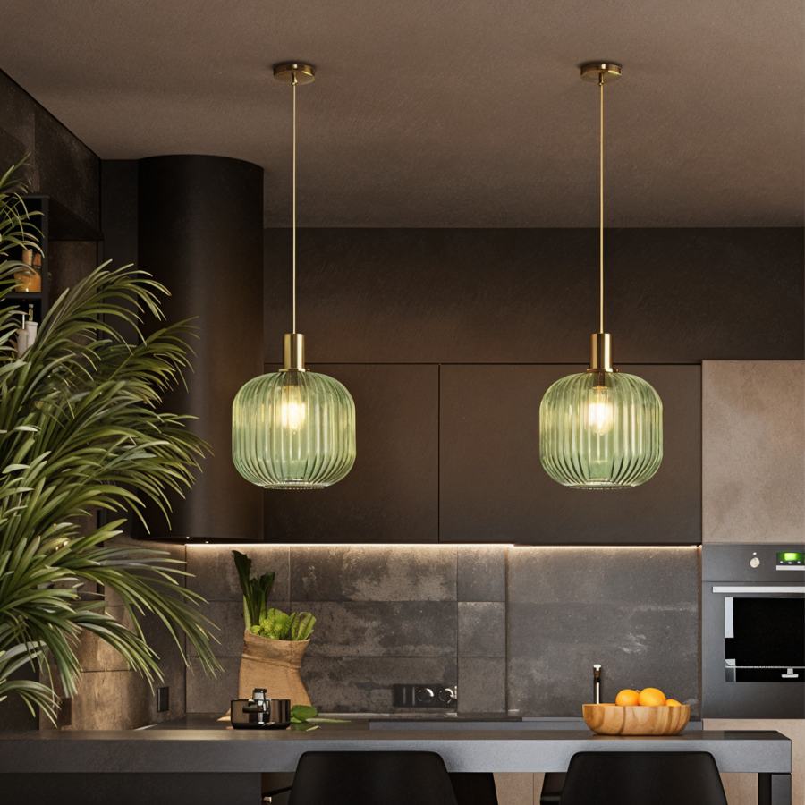 Glazen Hanglamp – Geribbeld Glas – Messing – E27 | LuceVetro