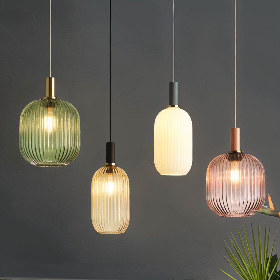 Glazen Hanglamp – Geribbeld Glas – Messing – E27 | LuceVetro