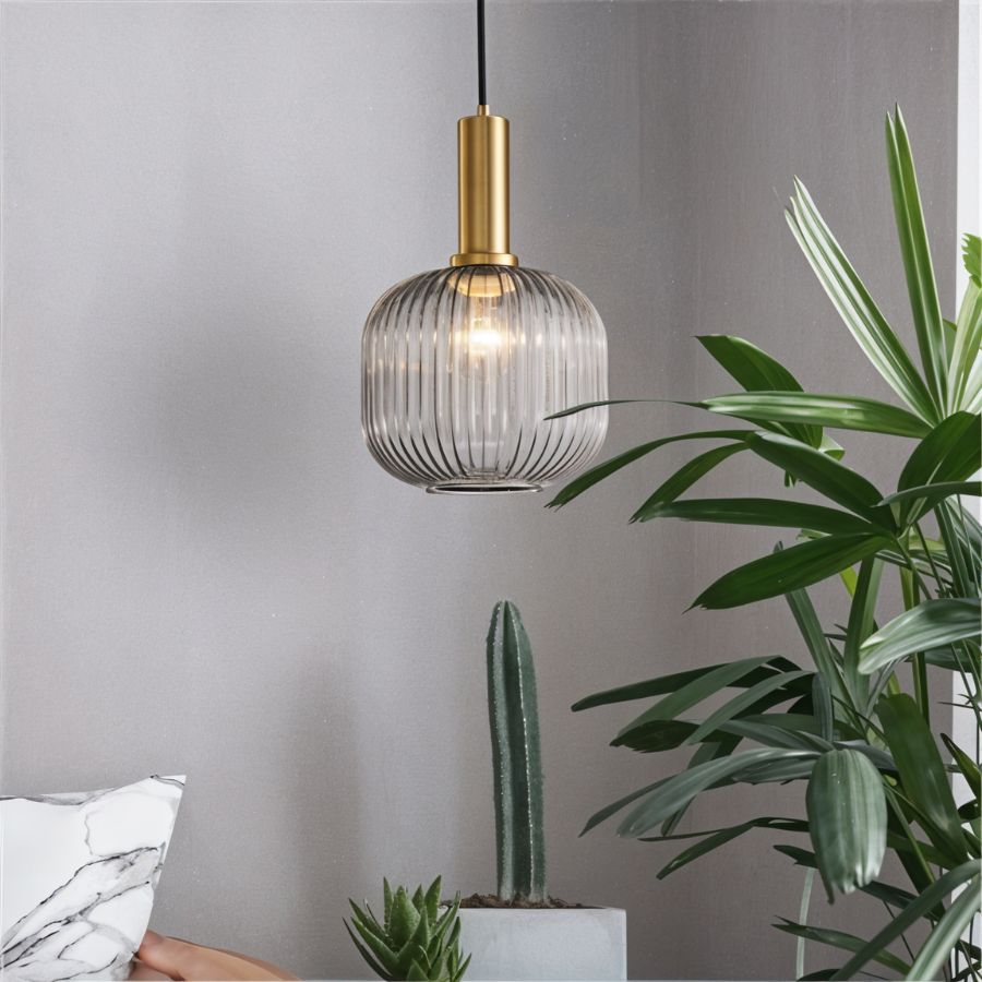 Glazen Hanglamp – Geribbeld Glas – Messing – E27 | LuceVetro