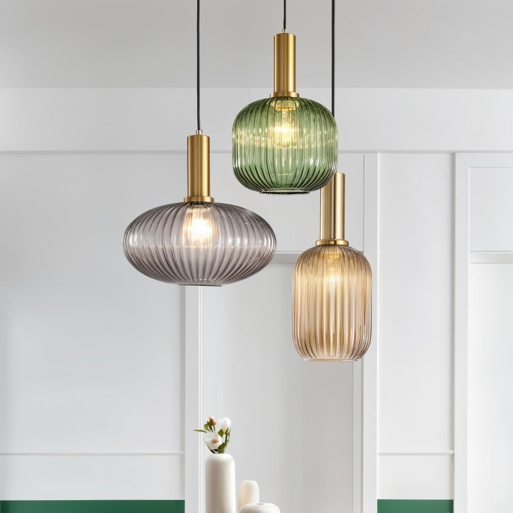Glazen Hanglamp – Geribbeld Glas – Messing – E27 | LuceVetro