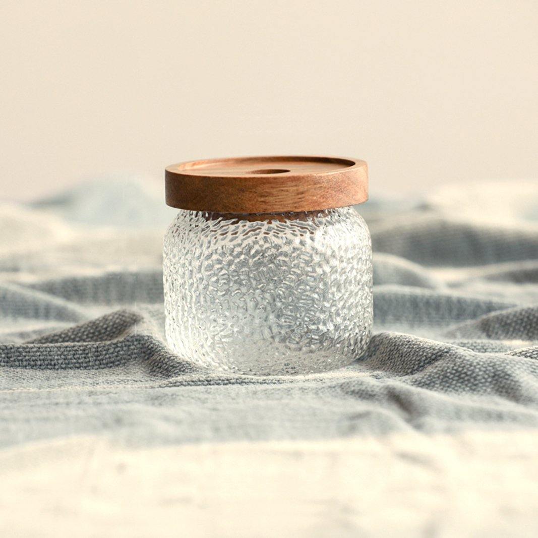 Pura Acacia | Luxe Voorraadpot met Gehamerd Glas – Acaciahouten Deksel – 3 Formaten