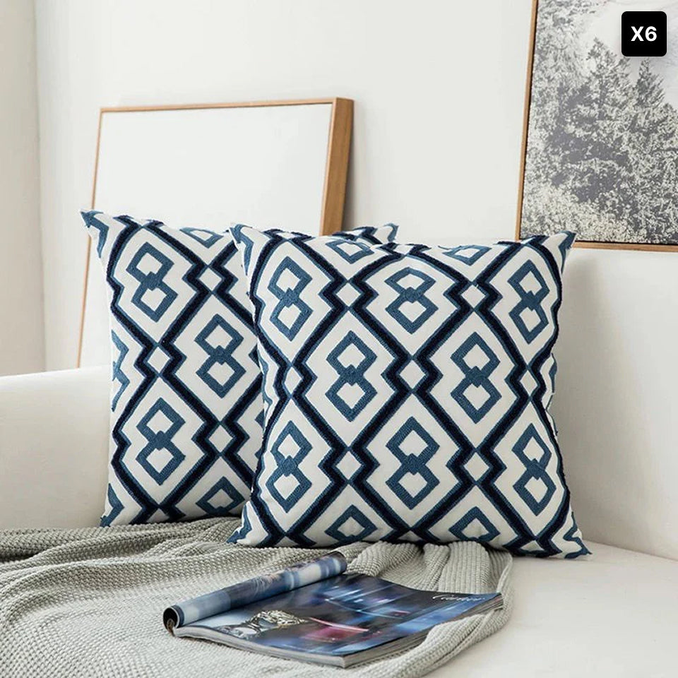 Zaffiro | Blauw Geborduurd Sierkussen – Zachte Stof – 45x45 cm