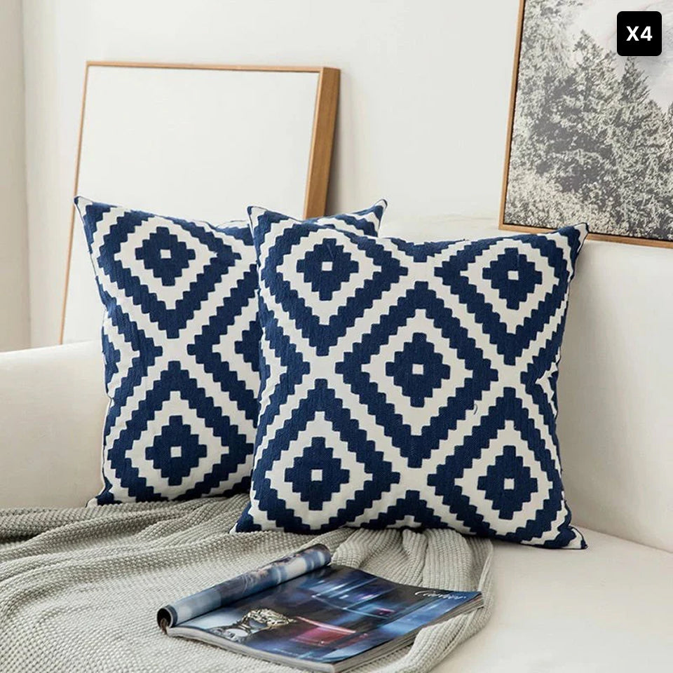 Zaffiro | Blauw Geborduurd Sierkussen – Zachte Stof – 45x45 cm