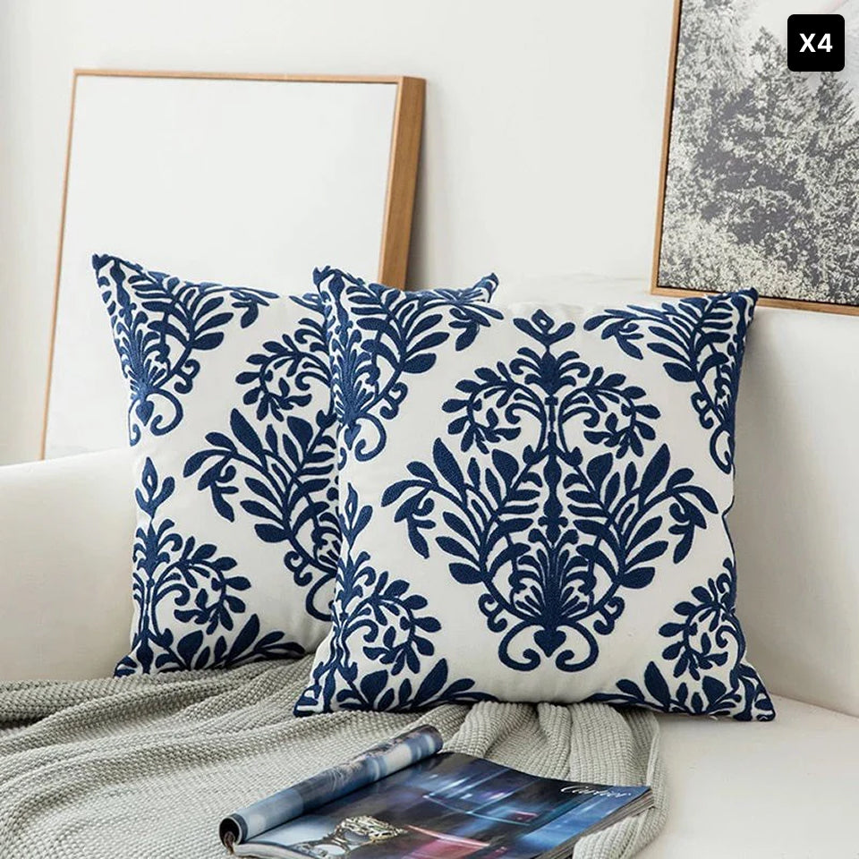 Zaffiro | Blauw Geborduurd Sierkussen – Zachte Stof – 45x45 cm