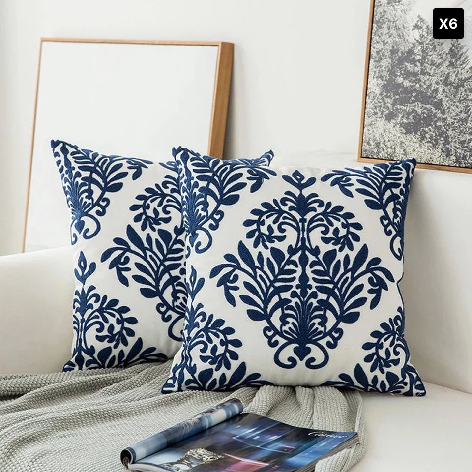 Zaffiro | Blauw Geborduurd Sierkussen – Zachte Stof – 45x45 cm